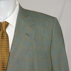 Giuseppe Grella Bespoke Pale Green Plaid Three Button Sport Coat 42L